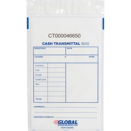 Cash Transmittal Bag, 6W X 9H, Clear, 100PK